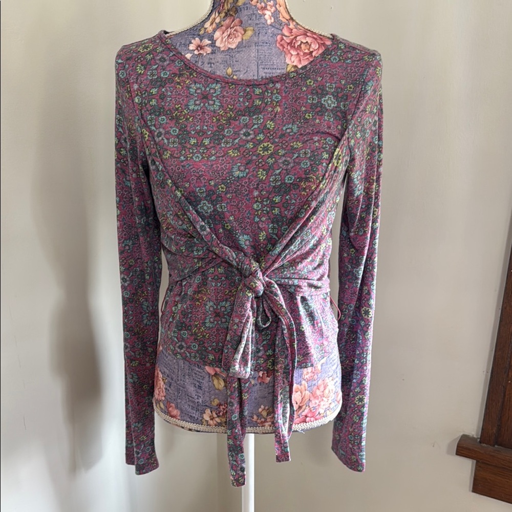 Anthropologie Purple Floral Tie-Front Blouse
